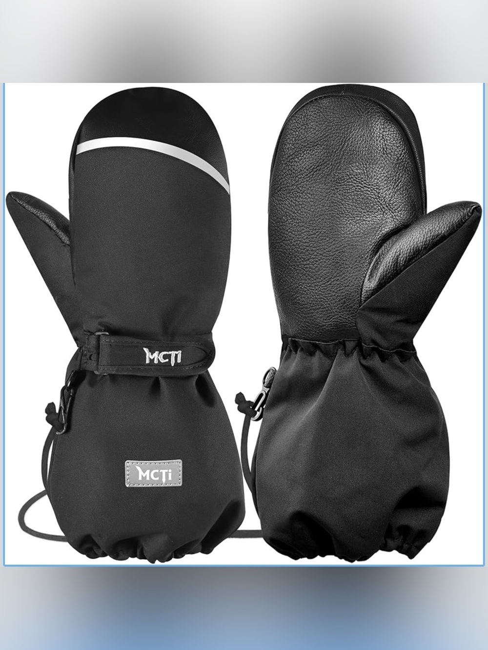 MCTi Kids Size XS Black Waterproof Mittens Ski Warm Sherpa Lined W/String. New